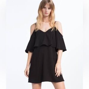Zara Trafaluc Collection Black Cold Shoulder Draped Dress Size Small